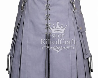 Kilt utilitaire en coton gris : kilt hybride écossais fait main