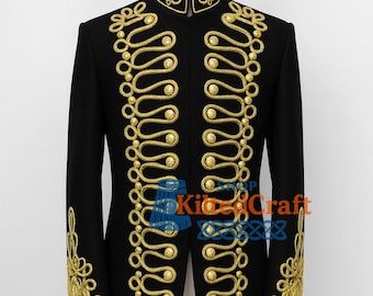Velvet Hussar Military Jacket: Gold Embroidery, Custom Made