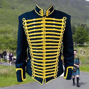 Handmade Navy Blue Hussar Jacket: Scottish Military Uniform