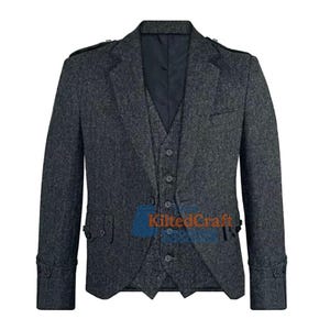 Men's Charcoal Grey Wool Argyle Kilt Jacket & Vest - Custom Handmade