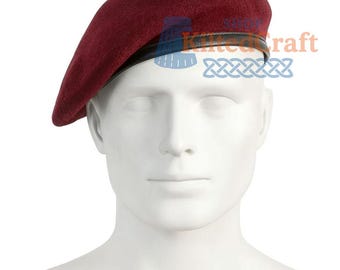British Military Berets for Men and Women, Wool and Leather Beret Cap