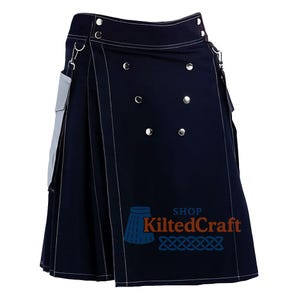 Handmade Black Utility Kilt with Removable Pockets – Traditional Scottish Cotton Work Kilt for Men