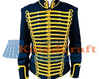 Veste de hussard faite main : manteau de parade militaire, costume de cosplay steampunk
