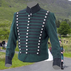 Men&#39;s Green Military Hussar Napoleonic Tunic uniforms British 95th Rifles Jacket - Handmade Customized Jackets