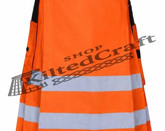 Kilt tactique fait main : kilt utilitaire de pompier en coton orange