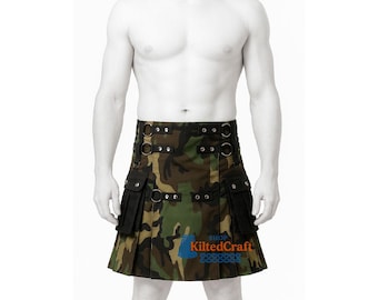 Men’s Camouflage Utility Kilt: Tactical Cargo Kilt with Detachable Pockets