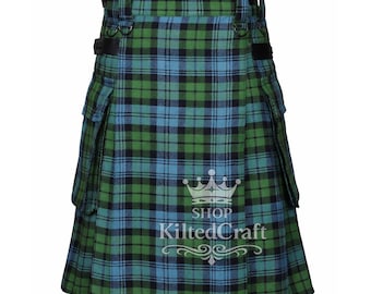 Kilt utilitaire écossais Campbell ancien en tartan fait main : poches cargo de 16 oz