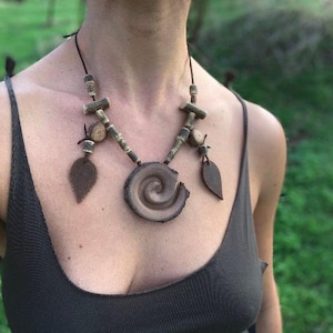 Carved spiral necklace- wooden spiral necklace- spiral pendant