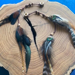 Long feathers -set of 2 dread bead with feathers-hair accessories - dreadlocks accessory - charm dread bead- boho-