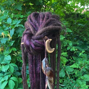 Luna hair stick- wooden moon- root- feather hair stick- dreadlocks accessory- dread pin