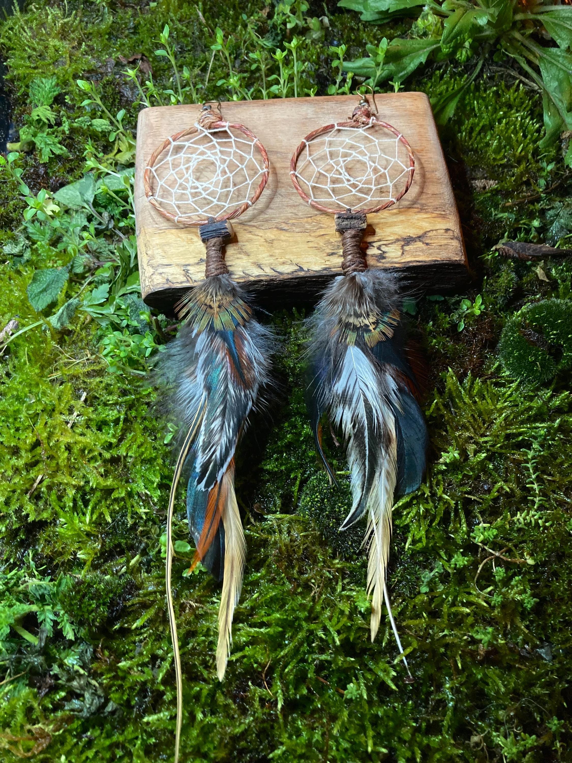 Boucles D'oreilles Plume Attrape-rêves - Longueur 10cm - Style Bohème - Vert