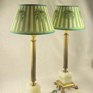 Pair of Art Deco Onyx & Brass Table Lamps – Fluted Column, Square Base