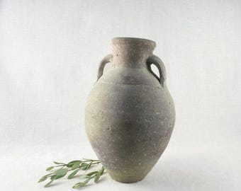 Jarrón ánfora de barro grande de 30 cm - Pesado 2,7 kg - Vasija decorativa vintage