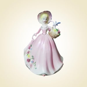 Caja de música vintage de porcelana Imoto: Dama con palomas - Japón