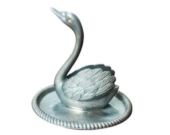 Vintage Silber Schwan Ringhalter: Angelaufenes Metall Schmuck Organizer