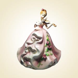 Figura de caja de música de porcelana Imoto: Niña japonesa con violín