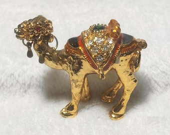 Mini Gold Camel Trinket Box: Jeweled Saddle, Middle Eastern Decor