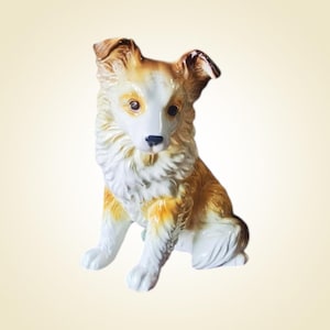 Figura de perro de porcelana Imoto de 22 cm de alto, pintada a mano, coleccionable de Japón.