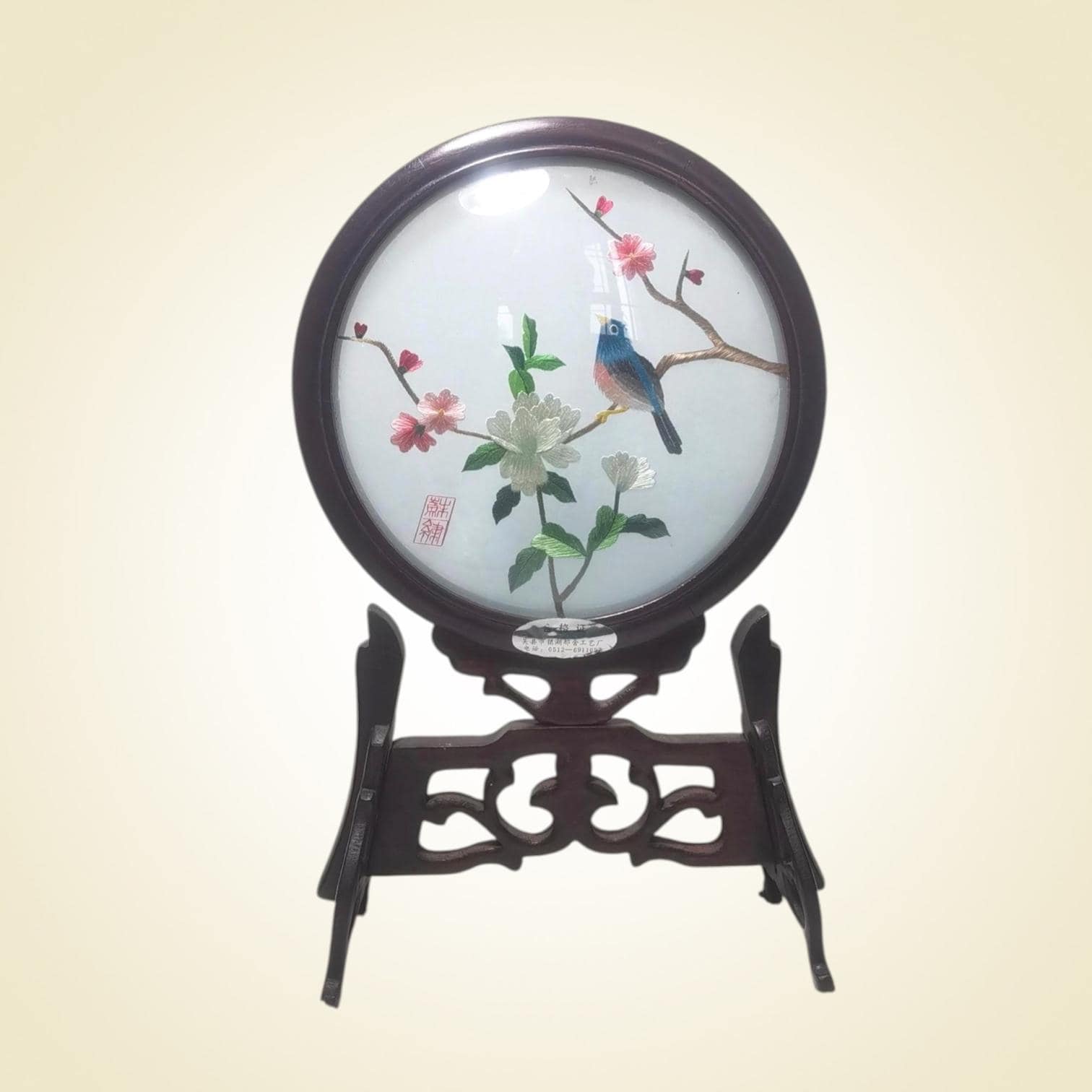 両面刺繍の伝統的な花と鳥の絵画 中国伝統工芸品 | 蘇州刺繍画 古代の赤い花と鳥 伝統的な中国美術 両面