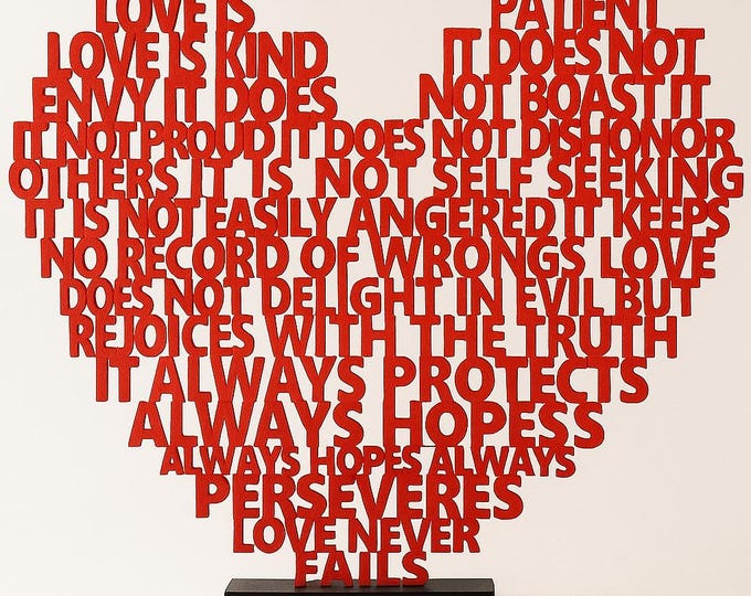 3D Heart Made of Text – Love is patient & kind | Romantic Gift for Weddings, Valentine's Day, Mother's Day | Love Decoration