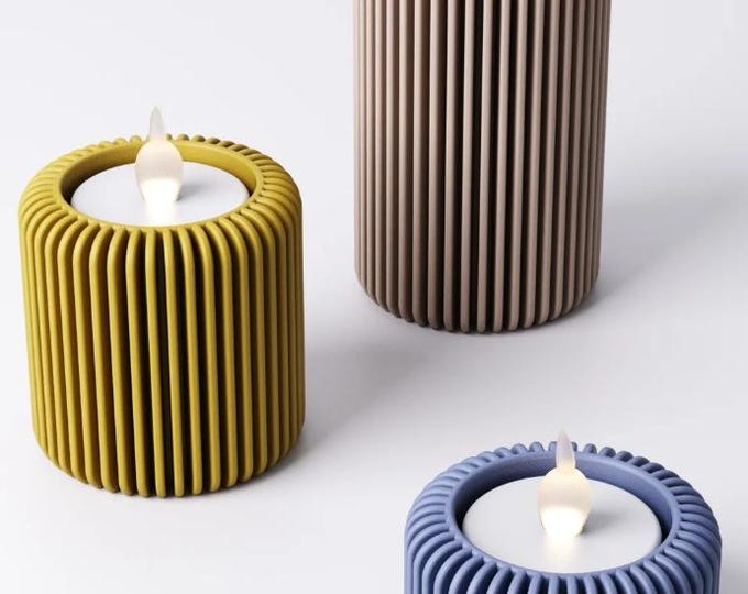 Set of 3 3D-printed tealight holders – Modern design | LED tealight holder | Scandinavian style | Decorative home accessory gift idea