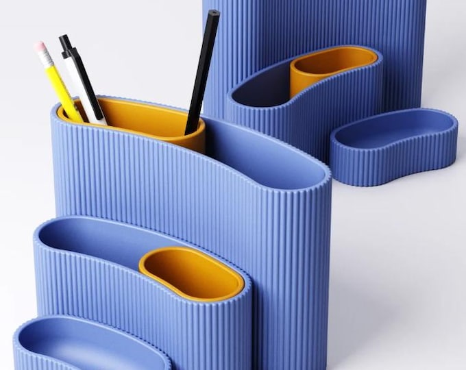 3D-printed 3-piece desk organizer | Modular pen holder with optional interior compartments | Modern home office accessory