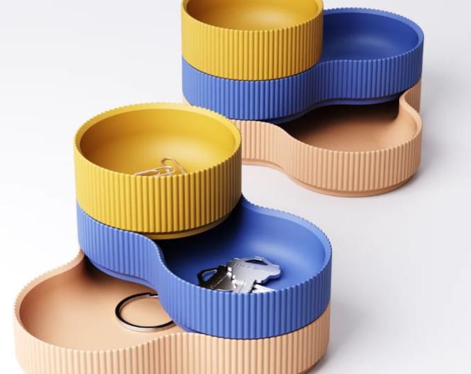 Stackable 3D-printed storage bowls – Modern design | Organizer for keys, jewelry & office – Colorful decorative bowls