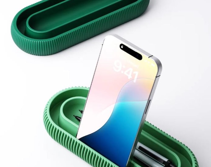 3D-printed pen holder with phone holder | Desk organizer | Office accessories | Multiple colors | 20×8×2.5 cm