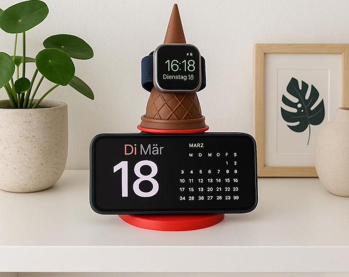 MagSafe Charging Station in Ice Cream Look – 3D-Printed Charging Dock for iPhone & Apple Watch – Playful Chocolate Ice Cream Cone Design
