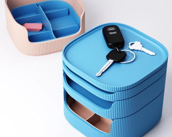 3D Printed Organizer | Stackable Desk & Makeup Organizer | 3 Tiers + Lid + Insert | Office Storage 15×15×15 cm