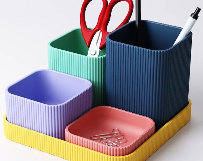 Modular 3D printed desk organizer pen holder & tray minimalist desk accessory, office gift, organization set