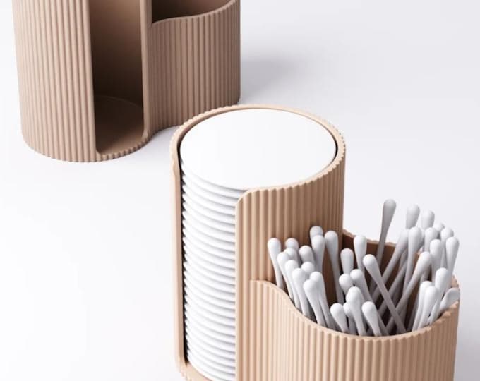 3D Printed Cotton Pad & Q-Tip Holder | Modern Bathroom Organizer | Sustainable Cosmetic Holder | Minimalist Bathroom Accessory