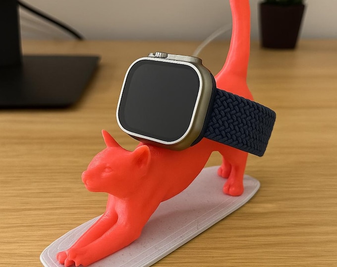Low Poly Cat Apple Watch Charging Station – 3D printed cat holder for Apple Watch | Decorative charging holder without charger | Various colors