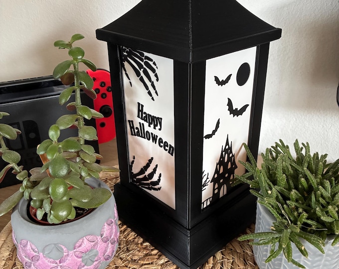 3D-printed Halloween lamp for LED tealight – atmospheric decoration with 4 fixed spooky motifs for your home or party
