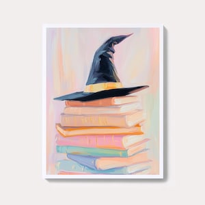 Moody Witch&#39;s Hat Painting | Vintage Halloween Wall Art Print | Witchy Cottage Fall Decor | Spooky Pastel Digital Download
