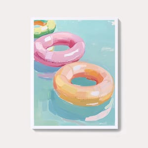 Colorful Pastel Pool Float Painting | Girly Summer Beach House Wall Art Print | Pastel Coastal Apartment Digital Download | Pink Inner Tube