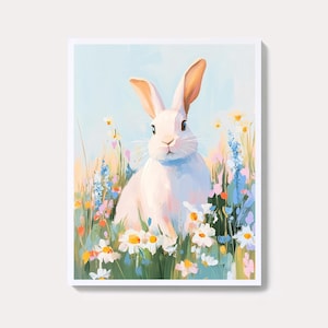Pastel Bunny Floral Watercolor Print: Spring Wall Art (Digital Download)