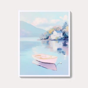 Landschaftsmalerei Seeplatte | Cubria Travel Wall Art Print | Illustrierte Wohnkultur | Geschenk für See-Liebhaber Digital Download