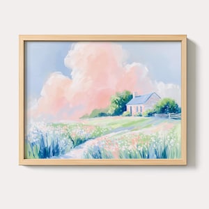 Vintage English Countryside Painting | Cottagecore Farmhouse Landscape Wall Art Print | Watercolor Country Printable Digital Download