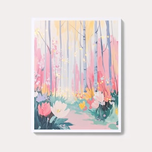 Enchanted Forest with Glowing Fireflies Painting | Magical Atmosphere Wall Art Print | Fairy Tale Woodland Printable Digital Download