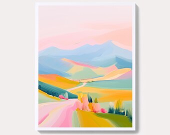 Pastell Frühling Wiese Malerei: Abstrakte Aquarell Landschaft (Digitaler Download)