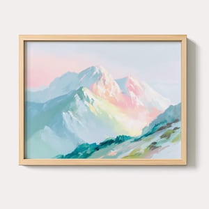 Mountain Watercolor Landscape Painting | Extra Large Abstract Nature Wall Art | Pastel Tapestry Wall Hanging | Girly Canvas Digital Download