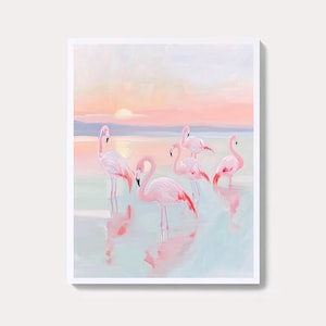 Pastel Flamingos Painting: Pink Coastal Wall Art (Digital Download)