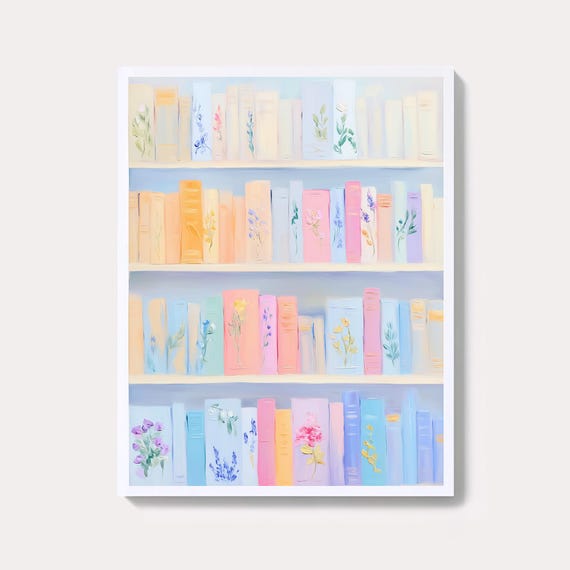 Estampa de arte floral pastel para estante Decoração feminina
