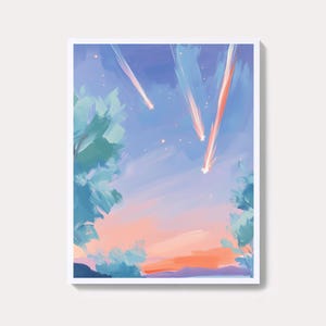 Sternenhimmel mit fallenden Meteoriten | Himmlische Nacht Wall Art Print | Meteorschauer Digitaler Download