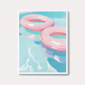 Pink Pool Float Wall Art | Summer Beach House Decor | Coastal Digital Download Print