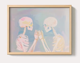 Halloween Skeleton Painting | Spooky Moody Wall Art Print | Funny Frame Digital Download | Pastel Goth Decor Printable