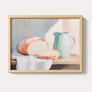 Pastel Sourdough Bread Still Life Painting | Rustic Farmhouse Kitchen Wall Art Print | Country Home Decor Printable Digital Download