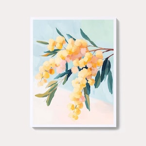 Mimosa Branch Botanical Illustration | Pastel Floral Watercolor Wall Art Print | Junk Journal Craft Print | High-Quality Digital Download