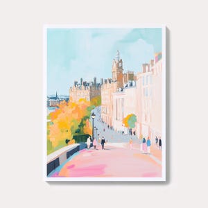 Pastel Edinburgh Cityscape Painting | Scotland Watercolor Wall Art Print | European City Home Decor Print | Colorful Urban Digital Download